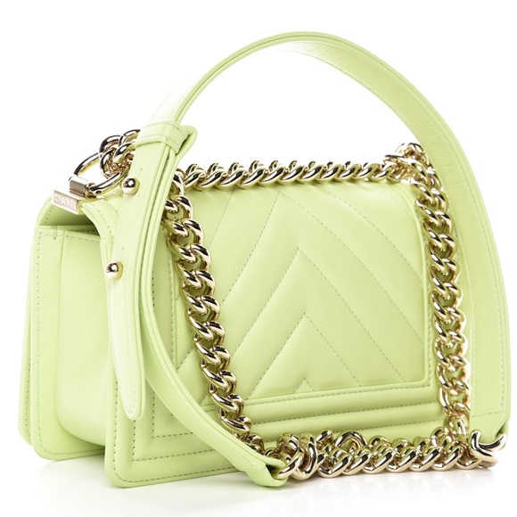 CHANEL Calfskin Chevron Quilted Small Boy Flap Light Green - Picture 3 of 10